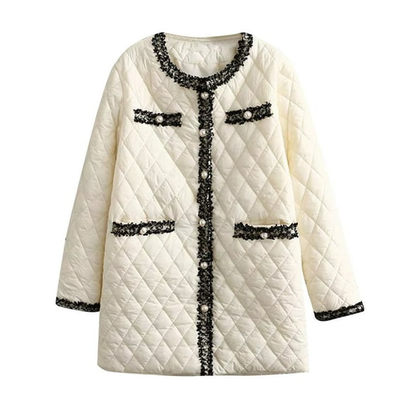 WRKEKC Women's Bouclé Longline Quilted Coat Oversized Thermal Insulated Button Front Tweed Style Maxi Jacket for Luxury Winter Fashion White XXL