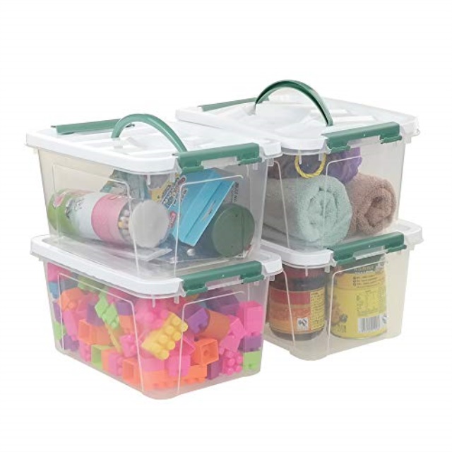 pekky 6 quart storage container box with handle and latching fresh design, small toy organizer