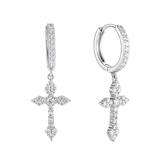 KIJ 1.13 Carat Cross Moissanite Dangle Earrings,Hypoallergenic 14K White Gold Plated 925 Sterling Silver VVS1 Gra Certified Gifts for Men Women
