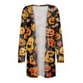 thumbnail image 4 of WTOBBY Women's Mid-Length Halloween Print Cardigan Jacket Casual Comfortable Open Front Long Sleeve Cover Up With Pockets Fall Fashion Outerwear,Earthy Yellow M, 4 of 8