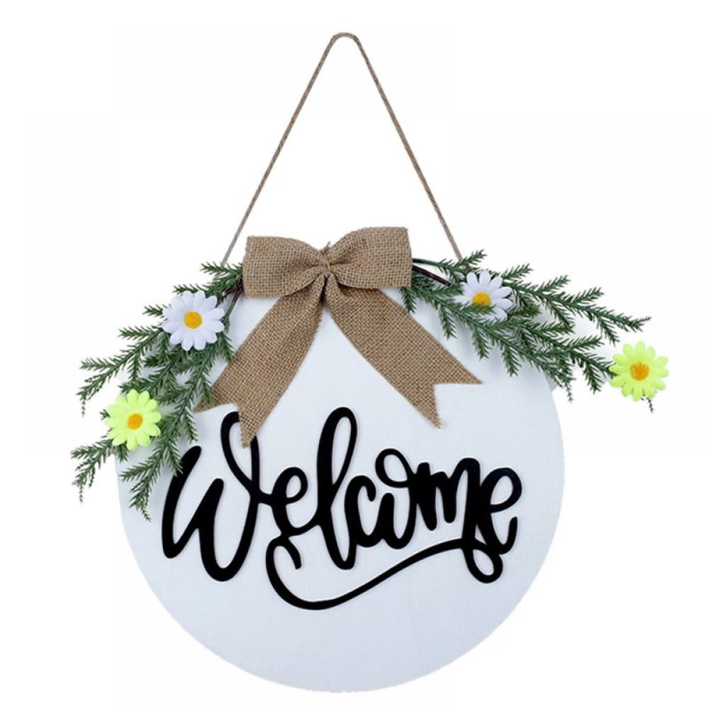 Welcome Sign Rustic Front Door Decor Round Wood Hanging Sign Farmhouse Porch 