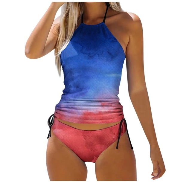 MKLEKYY Trajes De Baño mujer Natacion Women'S Fashionable Summer Print Sexy Lace Up Detachable Chest Pad Split Swimsuit (3)