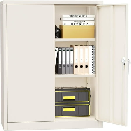 

Metal Cabinets 71 Cabinet with Locking Door Tall Garage Cabinet with 2 Doors and 4 Adjustable Shelves for Office Classroom Easy Assemble(Black Grey)