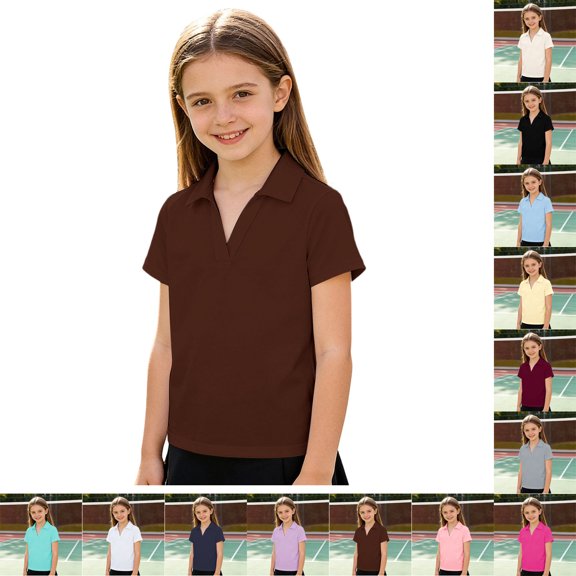 Girl Polo Shirts V-Neck Collared Short Sleeve T Shirts Athletic School Shirts 11-12 Years
