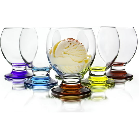 Set of 6 Orion Multicolor Glass 8.25 Fl Oz Footed Dessert Bowls for Ice Cream, Parfait, or Pudding