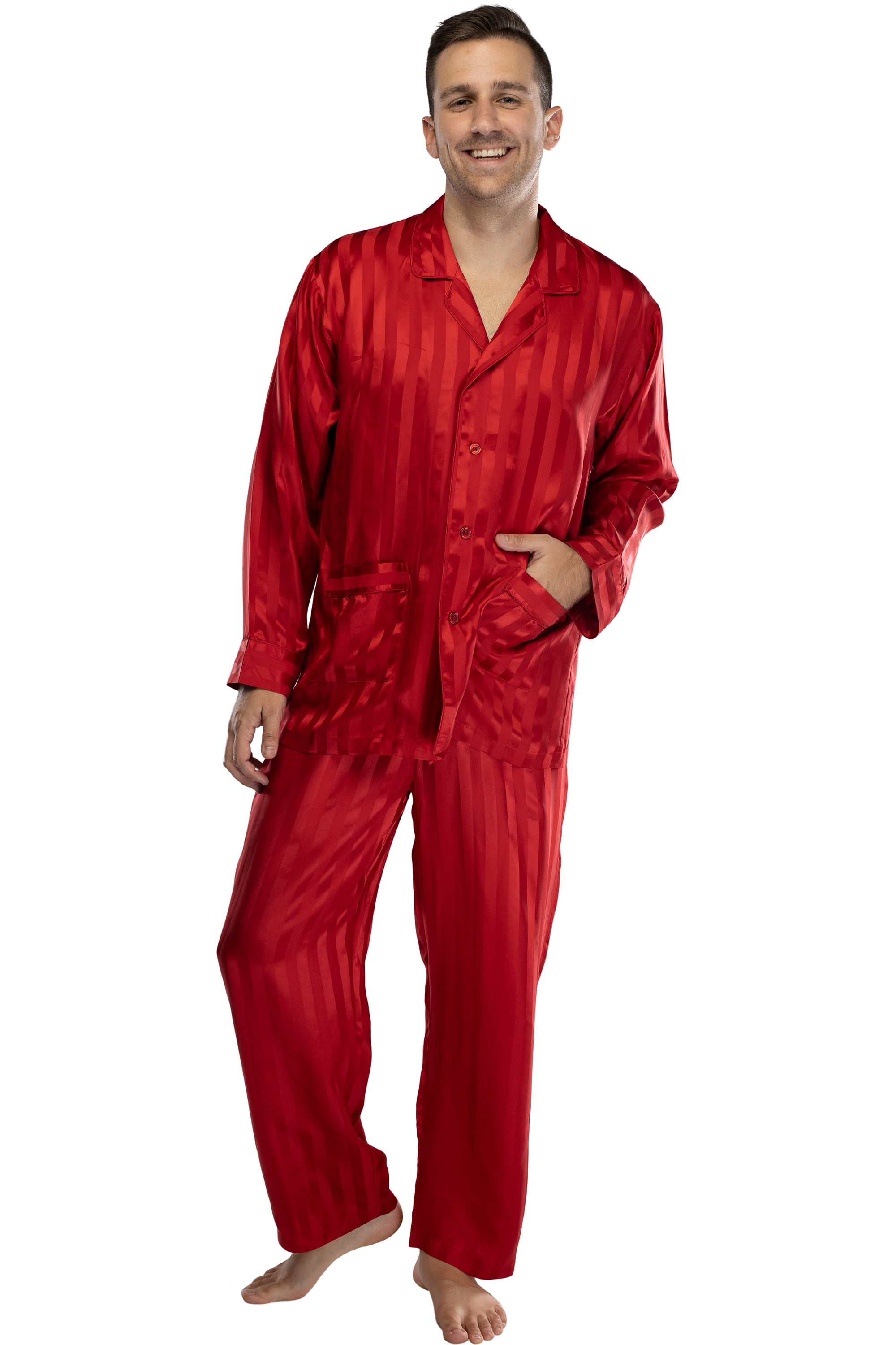 Intimo Men's Solid Jacquard Stripe Silk Pajama