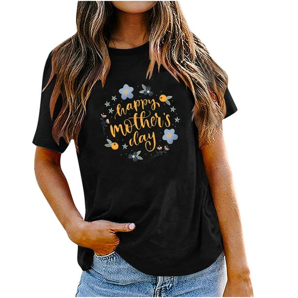 Tops con estampado de día de la madre de Pascua de manga corta con cuello redondo a la moda para mujer Fridja bn7688
