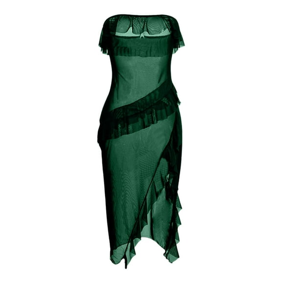 Women's Lingerie Lace Dress Sexy Mesh Nightdress V Neck Nightgown Side Slit Nightgown