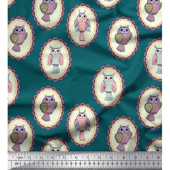 Soimoi Cotton Voile Fabric Owl Kids Printed Fabric 1 Yard 56 Inch Wide