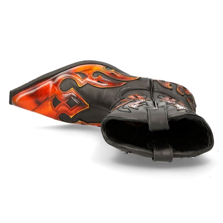New Rock 7921-S2 Leather Black Red Flame Cowboy Leather Gohic Punk