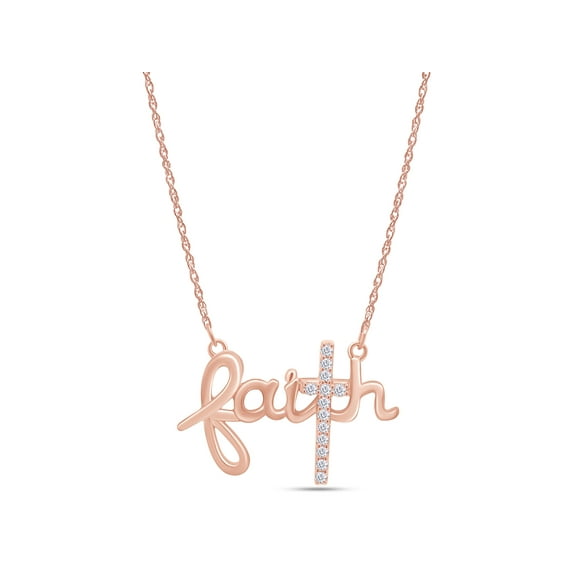 AFFY 0.10CT Round Moissanite Diamond Faith Cross Pendant Necklace for Women 14K Rose Gold over Silver