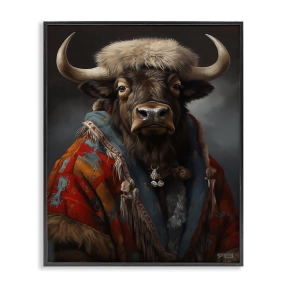 Stupell Industries Eclectic Cattle with Traditional Clothing Black Framed Giclee Art, 11 x 14, by RB