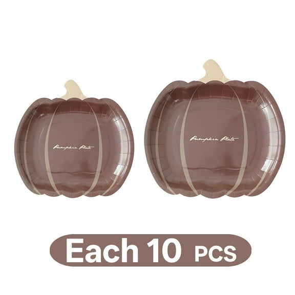 ACDANC 20Pcs Halloween Plates, Disposable 7"/9" Small Paper Plates, Coffee Brown Pumpkin Shape,Mix1