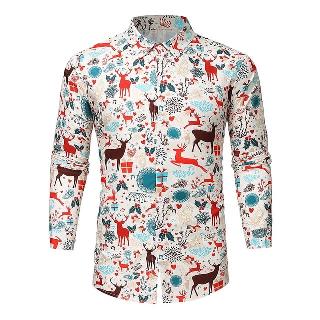 Pompotops Chemise de Noël Décontractée Mode Automne et Hiver pour Hommes Manches Longues en Solde