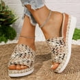 thumbnail image 2 of Woven Platform Wedge Slip on Sandals for Women 2025 Boho Summer Beach Straw Braided Dress Slides, 2 of 7