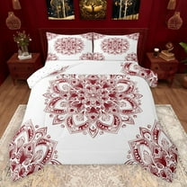 jejeloiu Vintage Hippie Boho Queen Comforter Set,Retro Aesthetic Paisley Bedding Sets,Red White Bedding Comforter Set For Girl Boys,Microfiber Bedroom Decor Reversible,3 Pieces