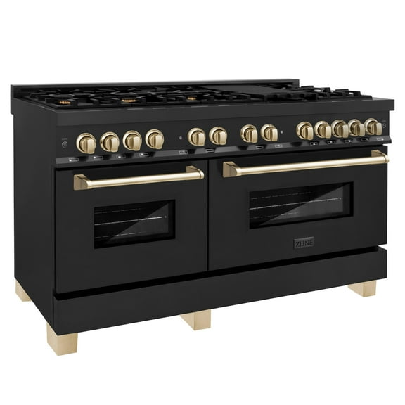 ZLINE 60 In. Autograph Edition Dual Fuel Range in Black Stainless Steel with Gold Accents (RABZ-60-CB)