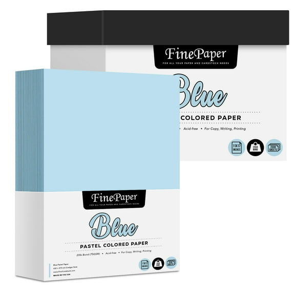 11 x 17" Blue Pastel Color Paper – Great for Arts and Crafts and Stationery Printing – Copy, Writing and Printer Paper – Ledger / Tabloid Size – 20lb Bond / 50lb Text / 75GSM – 2500 Sheets per Case
