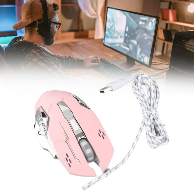 PC Gaming Mouse, Silent Wired Silent Click Mouse Adjustable DPI Flexible Ergonomic for Room for Library Pink
