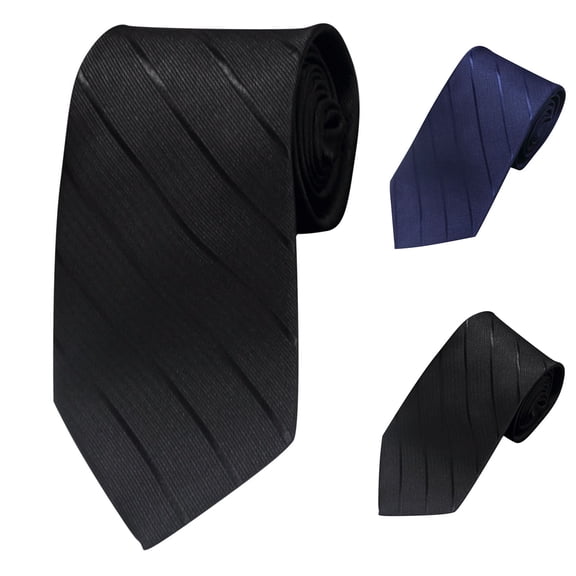 YTCAMLO 3.15 Inch Solid Color Stripe Jacquard Necktie, Silk Business Tie for Men, Ideal for Weddings, Black Tie Events, and Office Attire Black1