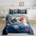 thumbnail image 2 of Erosebridal Literie Anime Chat Ensemble de Couette Full, Couette Chaton, Décoration Florale Fleur de Rêve, Réversible 3 Pcs, 2 of 8