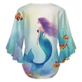 thumbnail image 6 of Mermaid Under The Sea Women's V-Neck Blouse With 3/4 Ruffled Bell Sleeves Casual Top Ladies Blouses, 6 of 7