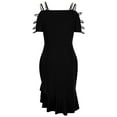 thumbnail image 6 of WIZUTIZ Women's Dresses Summer Cold Shoulder Slim Fit Wrap Dress Midi Dress Solid Vacation Dress Crew Neck Sleeveless Beach Dress for Womens Slit Ruffled Stylish Vacation Dress Black L, 6 of 6