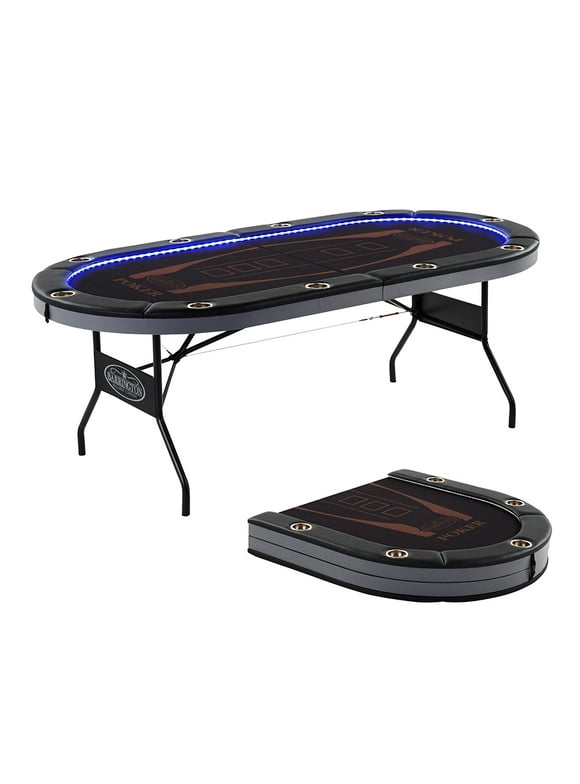 Barrington 10-Player Poker Table with In-laid LED Lights, Brown and Black