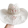 thumbnail image 5 of Harmtty Bride Hollow Cowboy Hat for Women Summer Handwoven Straw Hat Beach Vacation Sunshade Cap for Outdoor Travel, 5 of 7