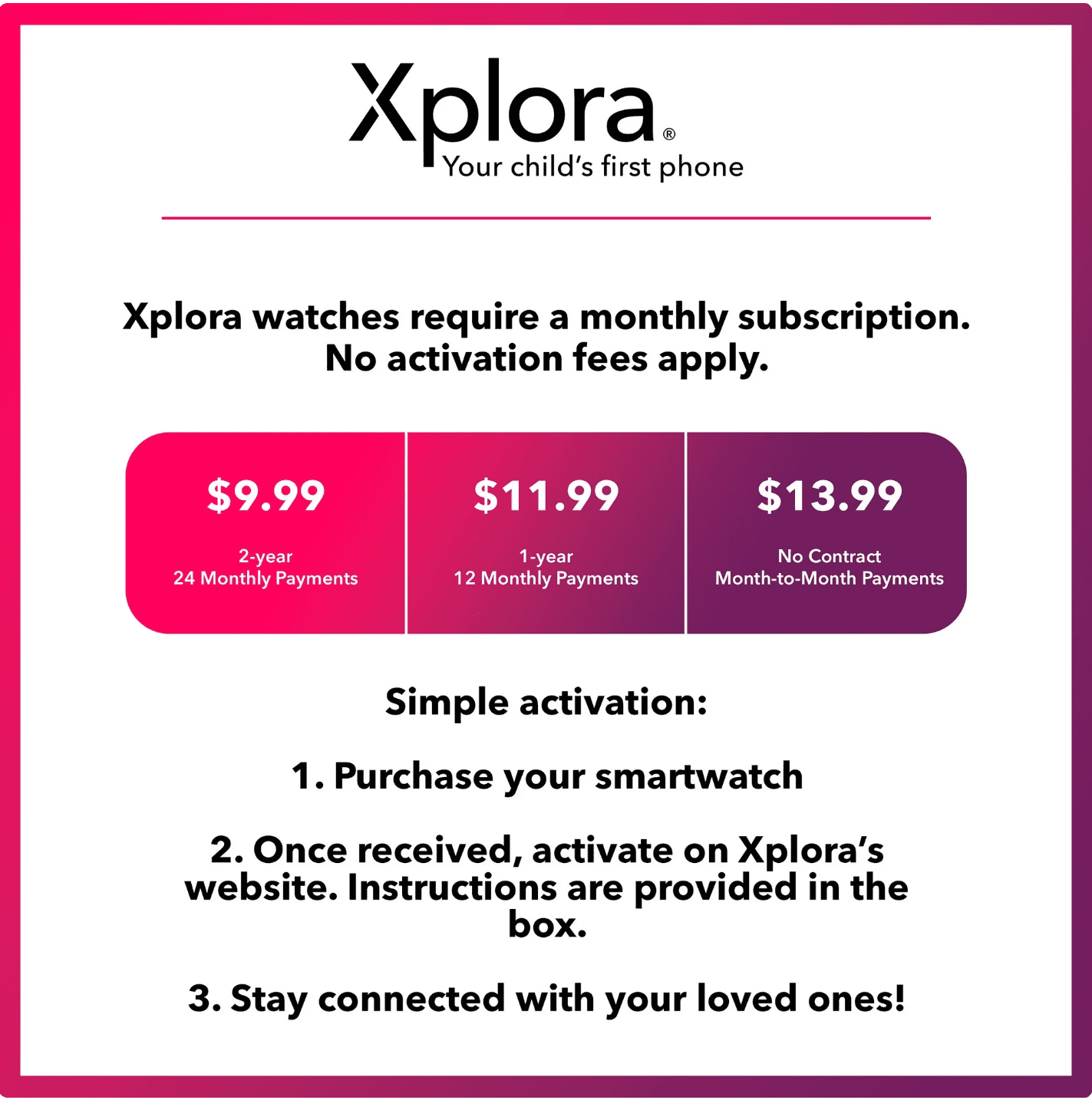 Pre-Owned Xplora XGO 3 Kids Smart Watch Phones Calls SOS GPS School Mode Camera Sim Card -Pink