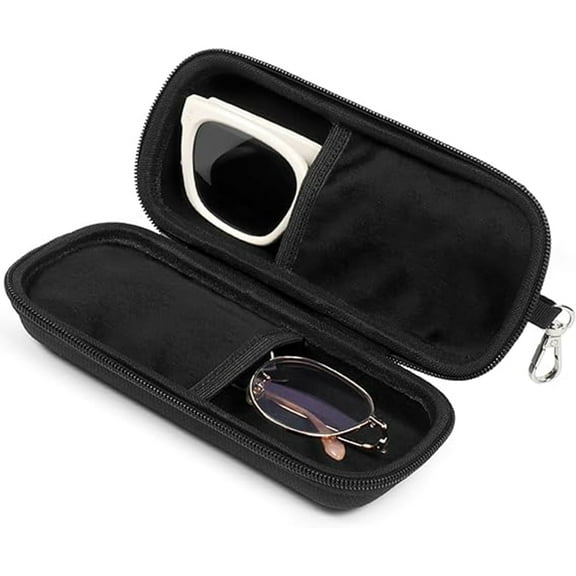 Januofit Double Eyeglasses Case Hard Shell Dual Sunglasses Organizer with Zipper Closure Travel Eyewear Storage for Vehicle