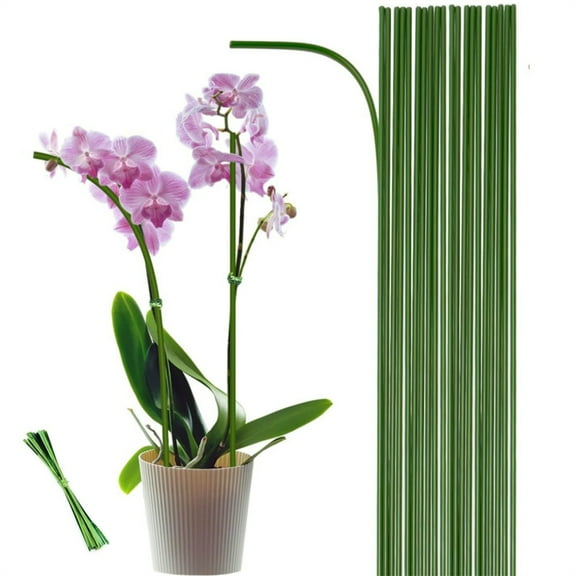 20 Pack Plant Support Stakes,Metal Bendable Orchid Stakes with Twist Ties,Single Stalk Flower Sticks,Green Plastic Coated Vine Climbing Support,for Home Garden Pot By HXRH