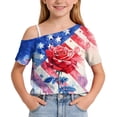 thumbnail image 5 of Odeerbi Toddler Kids Girls 4th of July One Shoulder T-Shirt Short Sleeve Independence Day Graphic Tops, 5 of 9