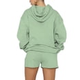 thumbnail image 2 of Hanerdun Women Hooded Workout Athletic Outfit Set Female 2PCS Solid Sportswear Green L, 2 of 5