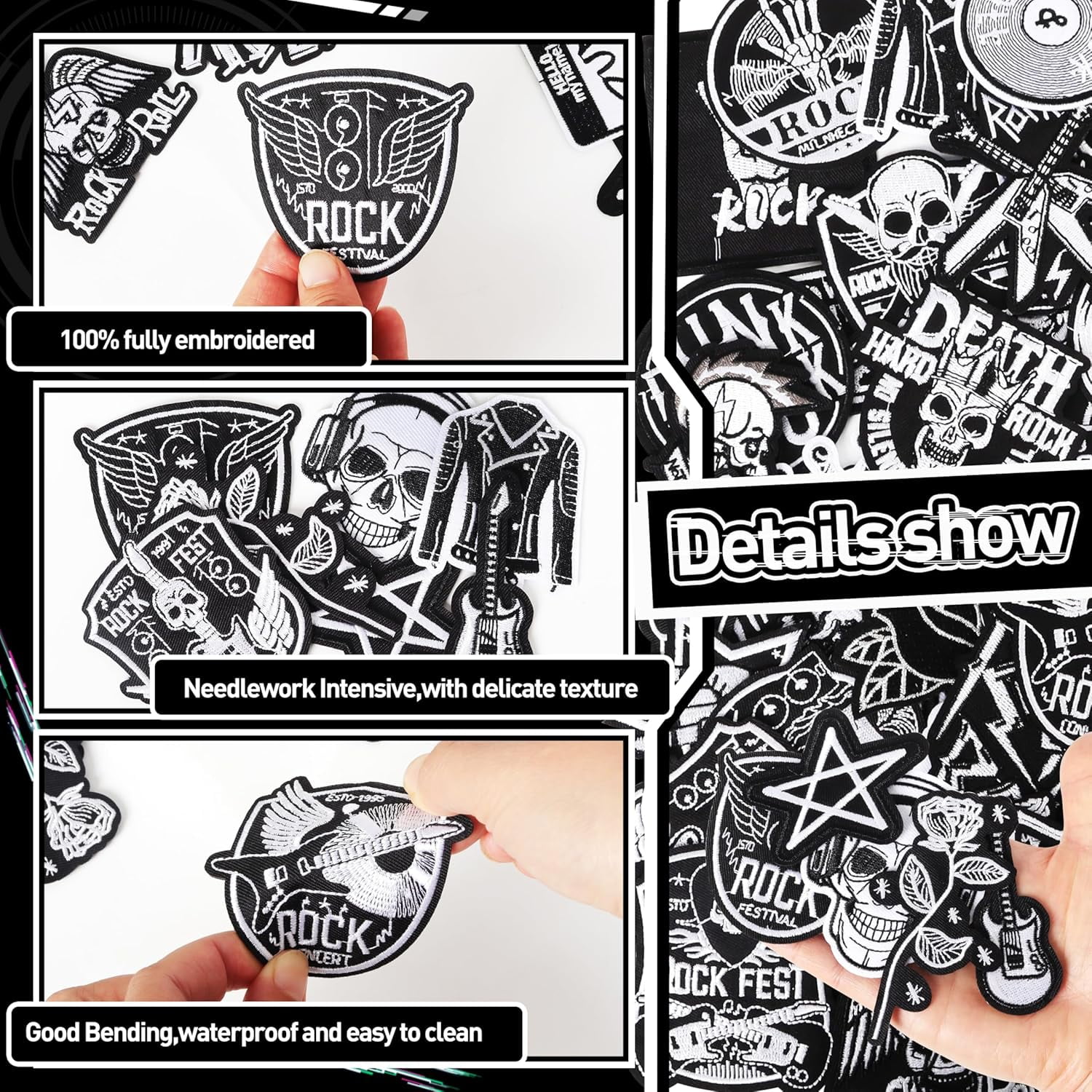 Punk Rock Iron On Patches for Jackets: 45Pcs Dark Goth Patch for DIY Crafts - Vintage Skull Sew On Appliques Patches for Jeans Vests Hats Backpacks Shirts