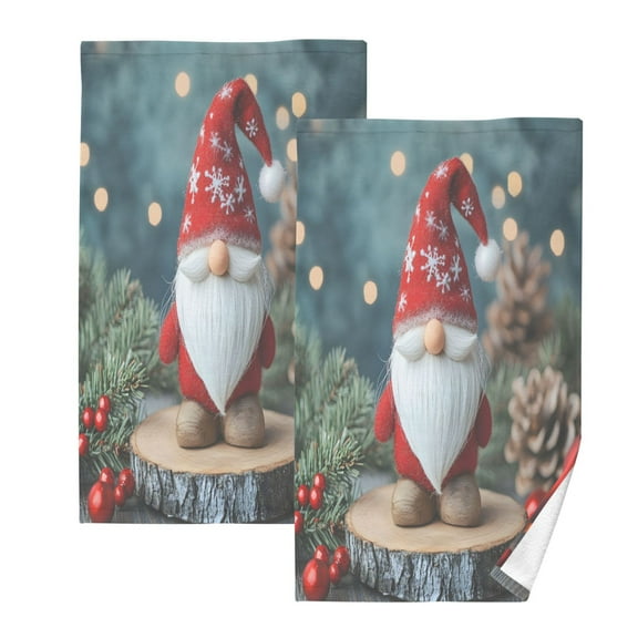 joogoo 2 PCs Hand Towels Sets Funny Gnome Christmas Cotton Face Towel Bathroom Decorative