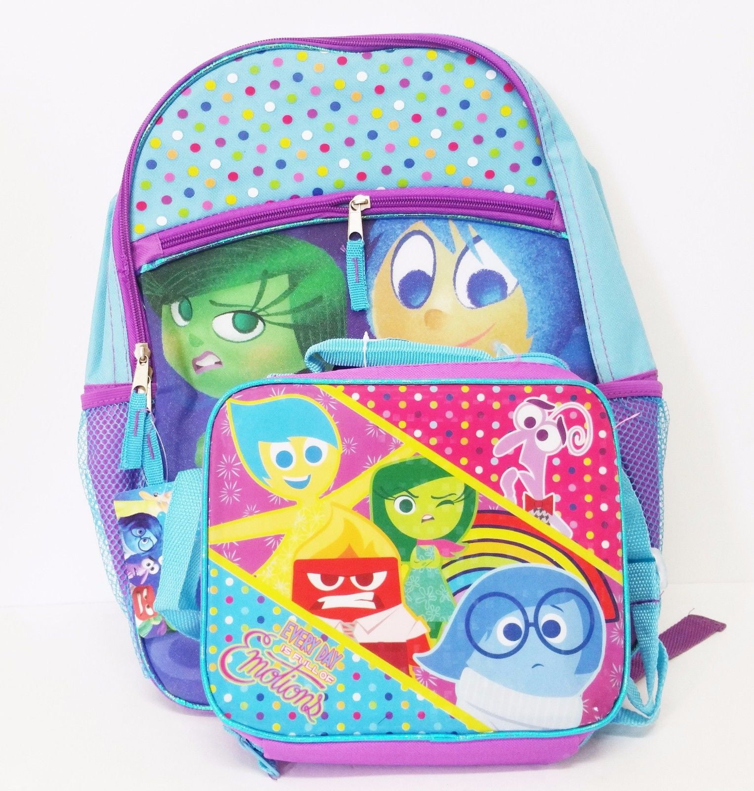 Inside Out - Disney Pixar Girls 16' Sparkly Purple Backpack W/Lunch Bag ...