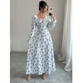 thumbnail image 1 of Vestido maxi floral cuello cuadrado con volantes y botones de perla, para primavera/otoño(S), 1 of 6