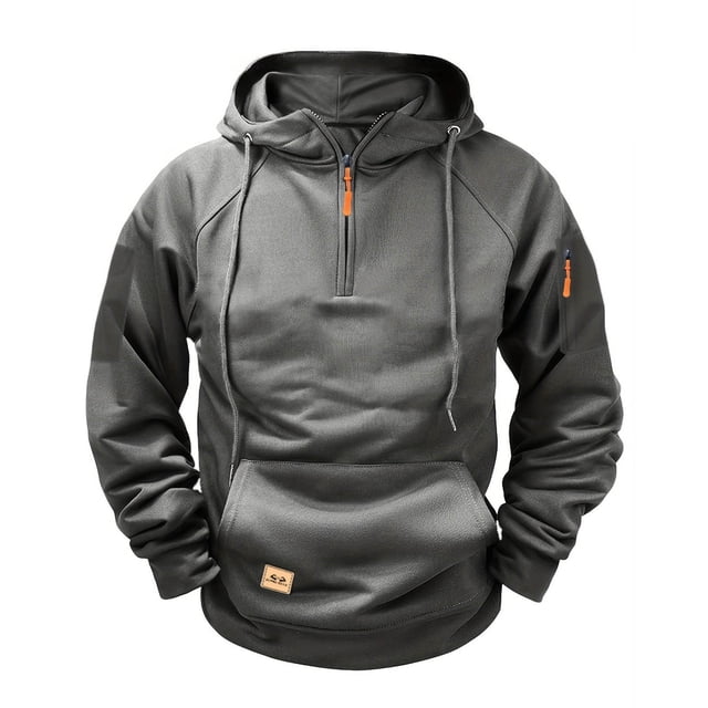 asjyhkr Sweat à Capuche pour Hommes Manches Longues Fermeture Éclair Col Rond Cordon de Serrage Chandails en Molleton de Gym Randonnée avec Multi-Poches