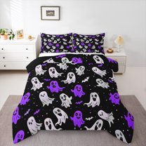Manfei Cartoon Funny Ghost Bedding Comforter Set, Horror Gothic Halloween Twin Comforter Sets, Teens Boys Girls Kids Reversible Bedding Set, Super Cozy Room Decor, 2-Piece