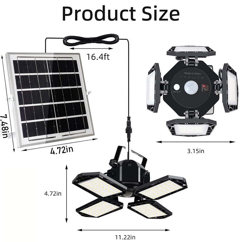 Solar Shed Lights, 168LED 5500LM Solar Pendant Light Indoor Outdoor, Motion Sensor Solar Lights with Remote Control, 4-Leaf Adjustable Lights for Home Yard Garage