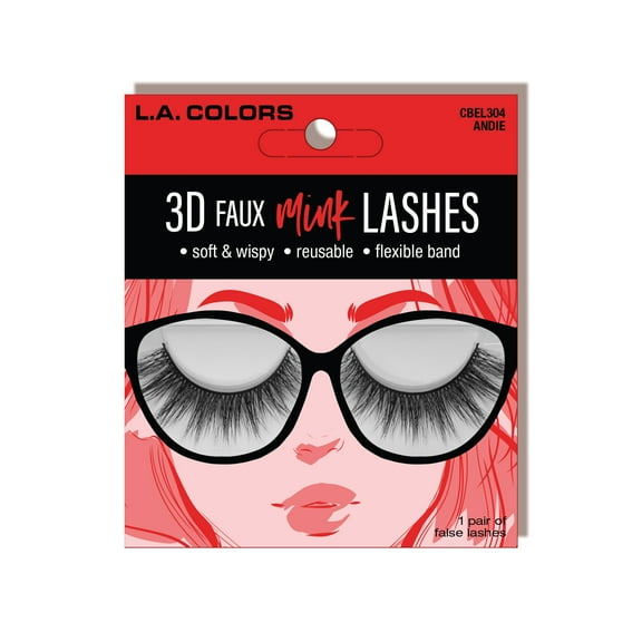 L.A. COLORS 3D Faux Mink False Eyelashes, Andie, 1 pair