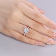 Eclet Jewels White Gold Over 14k Silver Diamond Ring - 2.1 Ct VVS1/D Radiant Cut Lab Created Simulated Diamond Ring - Halo Solitaire with Accent Engagement Ring - Forever Diamond Ring for Women's