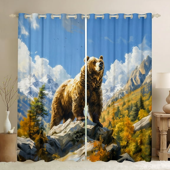 Castle Fairy Safari Brown Bear Black Out Curtains for Boys Girls Teens,Woodland Animal Curtains Pack Of 2 (42X63 Each),Jungle Wildlife Bedroom Curtains,Super Cozy Room Decor
