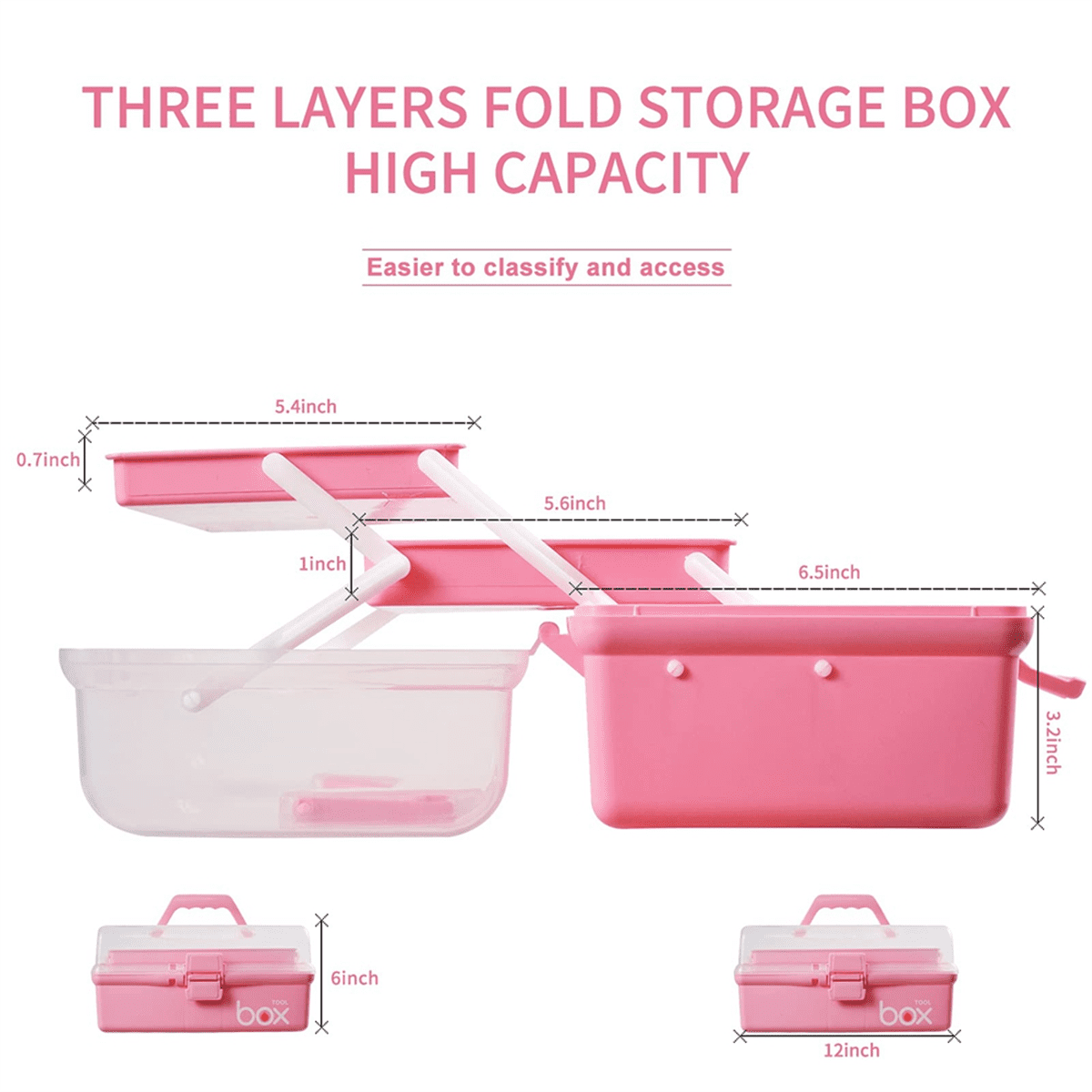 12in Three-Layer Multipurpose Storage Box, Folding Tool Box/Art & Crafts Case/Sewing Supplies Organizer