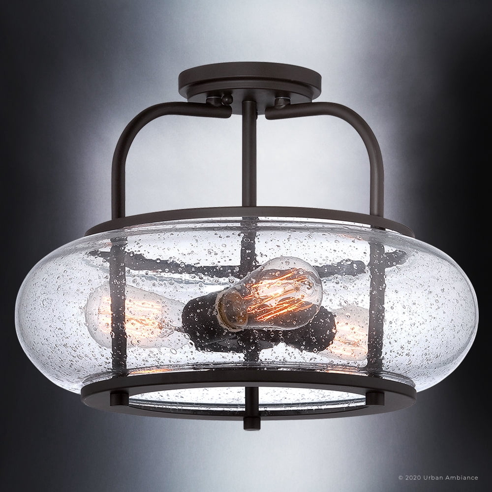 Luxury Utilitarian Indoor Ceiling Light, 12.00''H x 16.00''W, with Coastal Style Elements, Nautical Design, Black Bronze Finish and Clear Seeded Glass, UQL3311