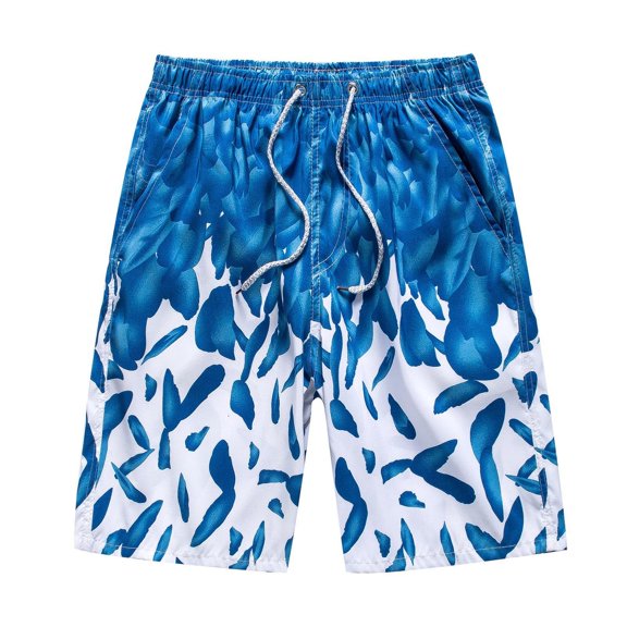 FINALGANG Mens Board Shorts With Fashion Casual Print Drawstring Waist Swim Trunks Quick Dry Beach Shorts With Side Pocket For Summer Surfing Daily Wear Blue XL