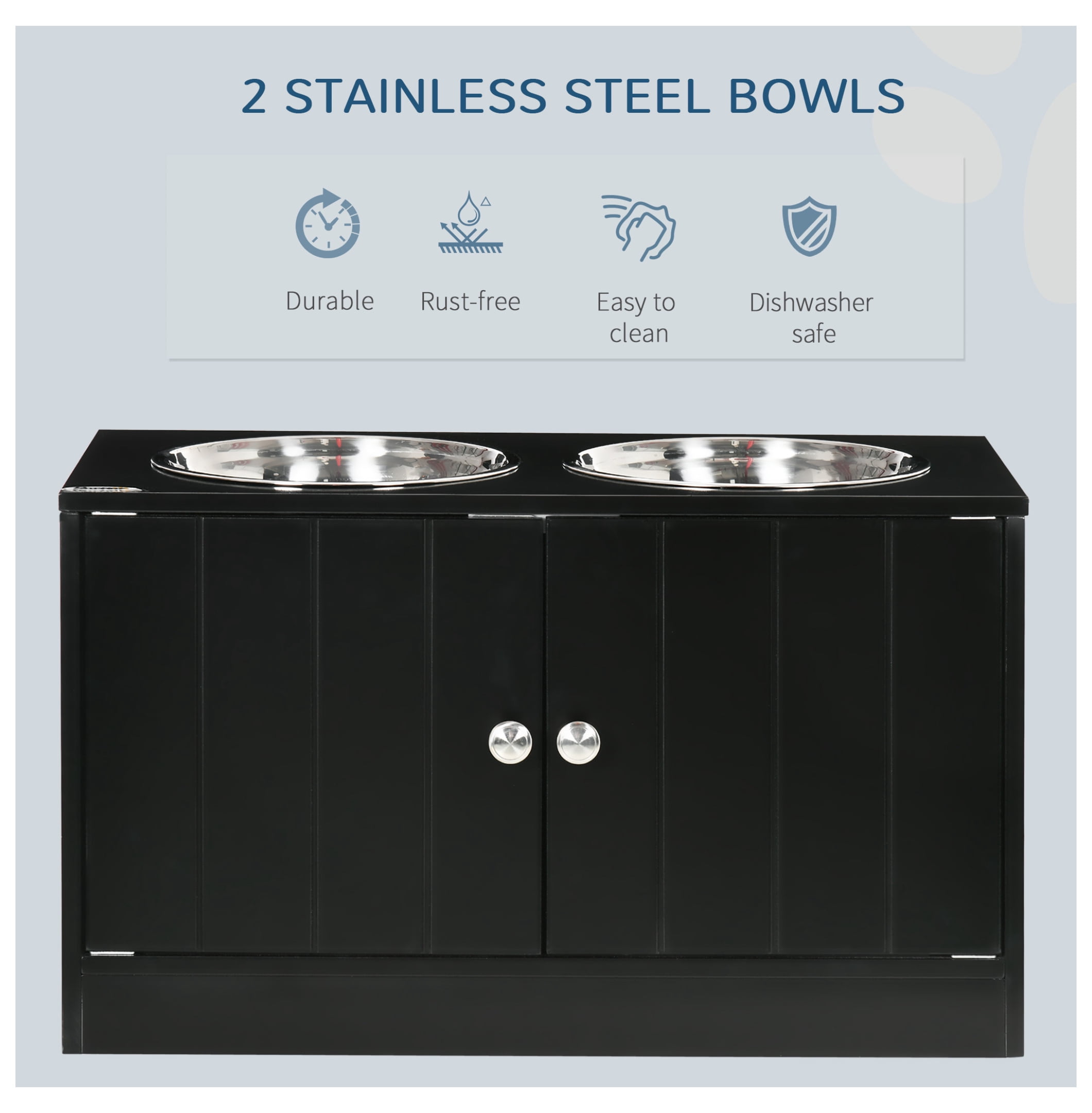 Raised Dog Bowls with Storage, 44L Pet Feeder Station, Large Stainless Steel Bowls, Elevated Dog Bowl Stand for Large Dogs, Black