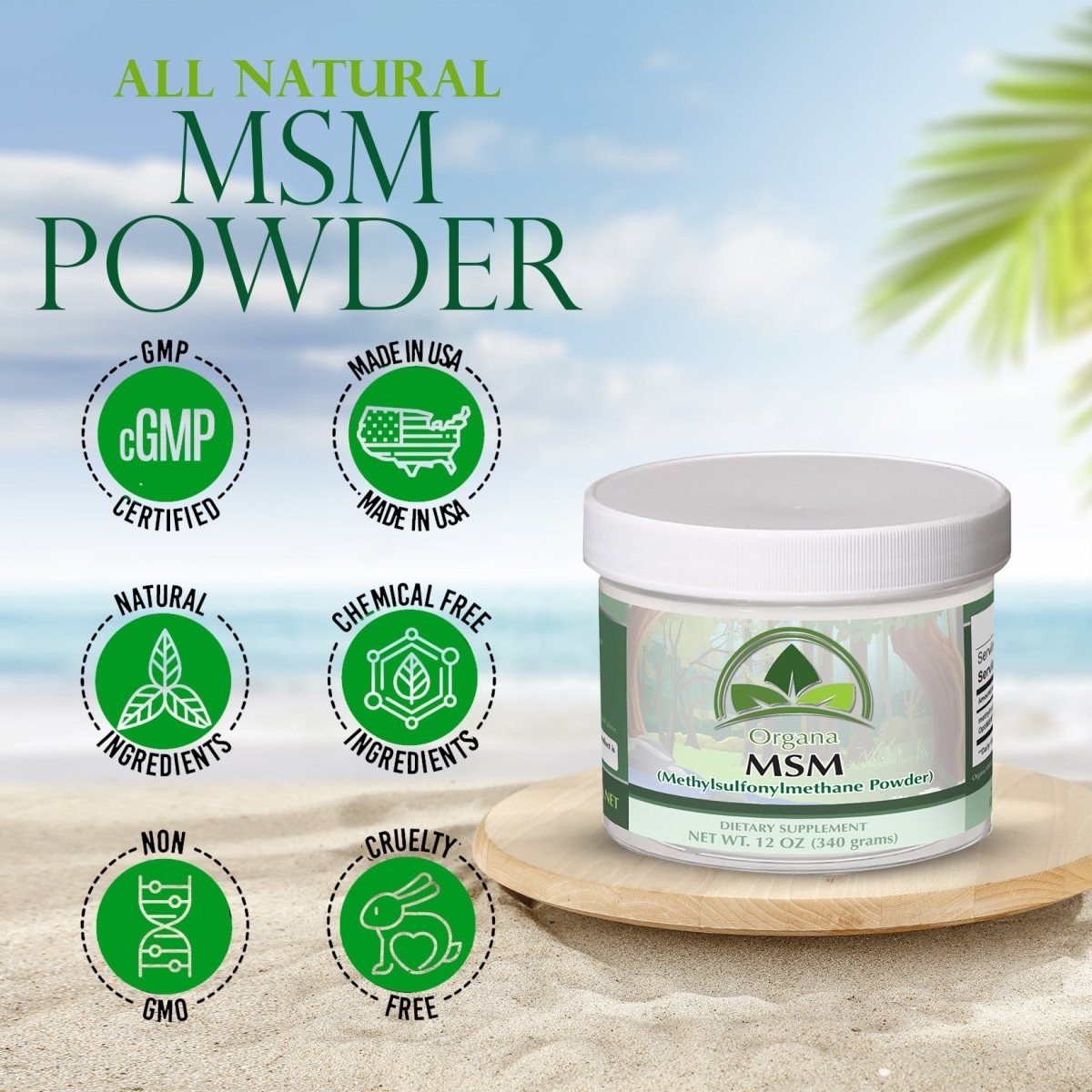 Fast Dissolving - MSM Powder - Methylsulfonylmethane, Dietary Supplement - Unflavored - Organa