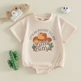 thumbnail image 2 of kpoplk Newborn Baby Girl Clothes Ruffle Sleeve Solid Smocked Bubble Romper Jumpsuit Bow Headband Cute Summer Clothes Size 12-18 Months,Beige, 2 of 7
